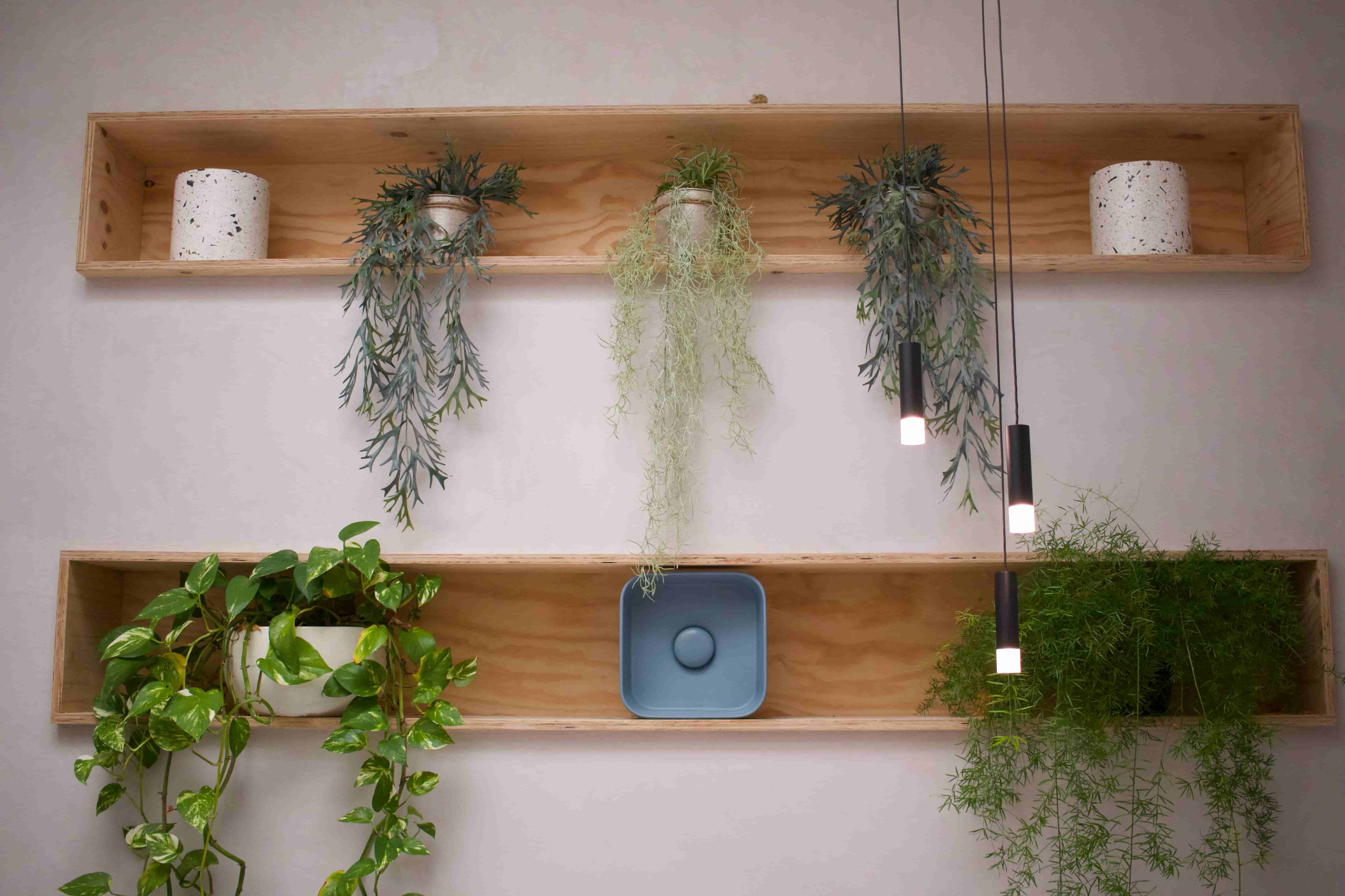 étagère plante bois vase design